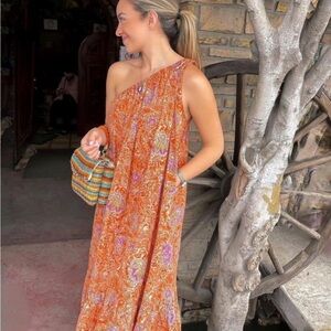 Zara Orange and Purple One-Shoulder Maxi Dress